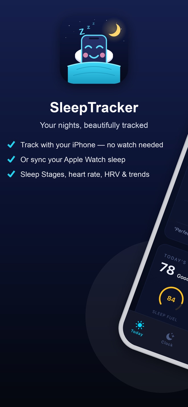 SleepTracker — track with your iPhone, no watch needed, with sleep stages, heart rate, HRV and trends