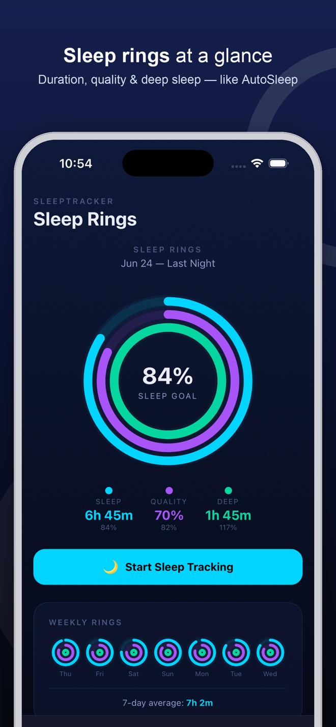 Sleep rings showing duration, quality and deep sleep